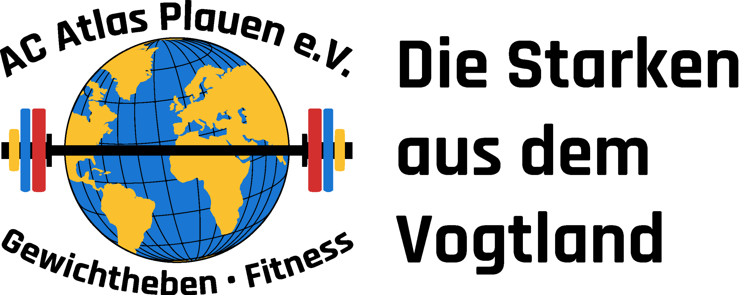 Logo Athletenclub Atlas Plauen e.V. Logo AC Atlas Plauen mit den Sparten Gewichtheben und Fitness, sowie dem Claim: Die Starken aus dem Vogtland